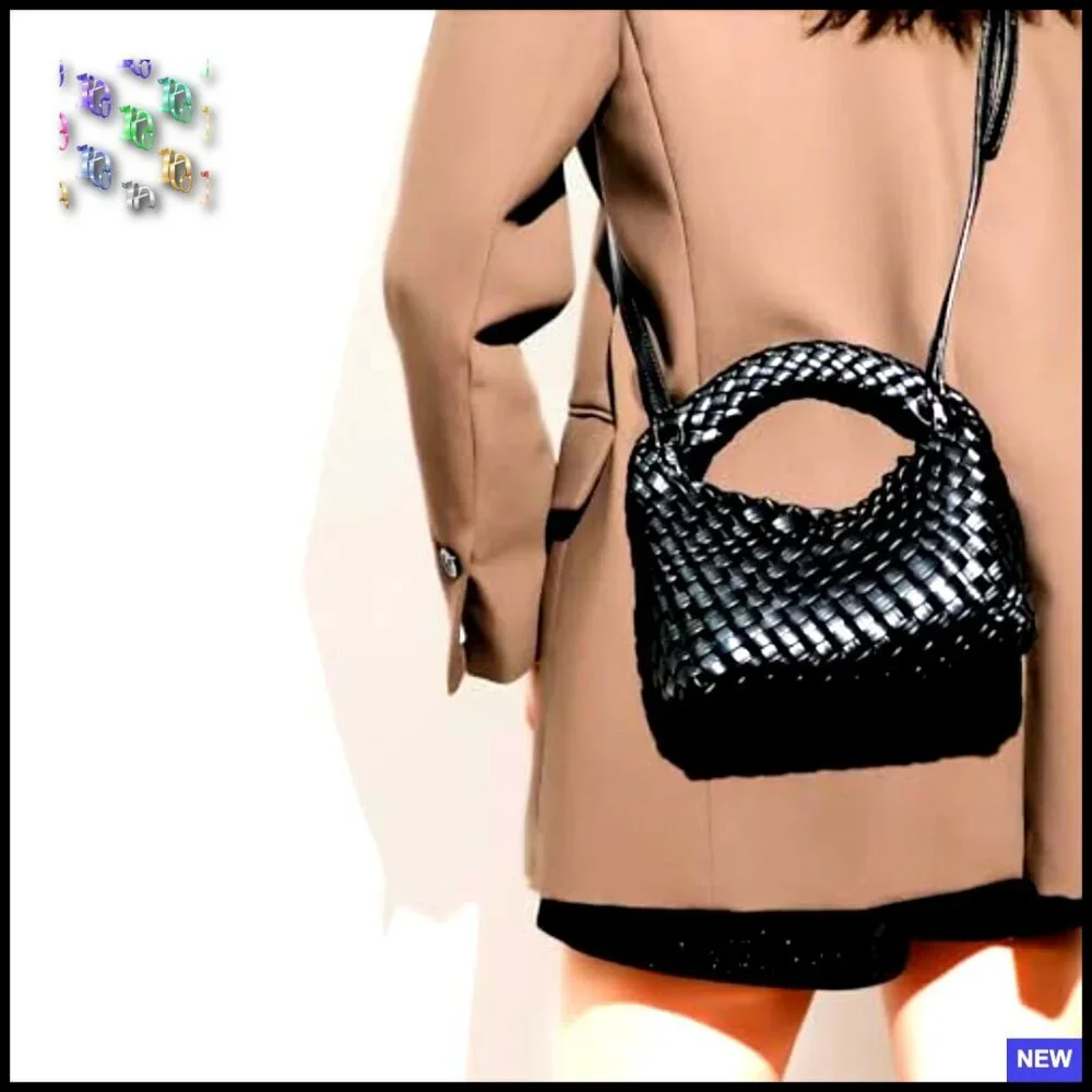 Woven Vegan Leather Hobo Bag Set Adjustable Crossbody Lightweight Elegant Retro
